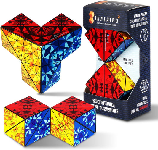 Shashibo Squared Shape Shifting Box – Next Generation XL STEM Magnetic Fidget Cube That Transforms Into Over 70 Shapes – Pairs w/All Shashibo Cubes - Download Fun in Motion Toys Mobile App (Primary)