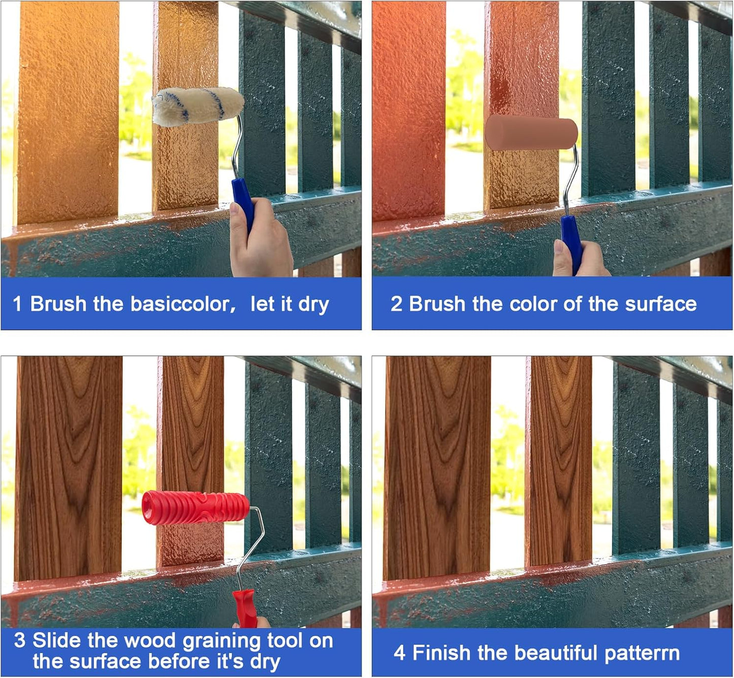 18PCS Wood Grain Tool, Wood Graining Tool Set with Extra 12pcs 4inch Paint Roller Kit with Tray，Rubber Wood Grain Roller Tool for Painting Look Like Wood,Natural Wood Grain Maker,DIY Room Art