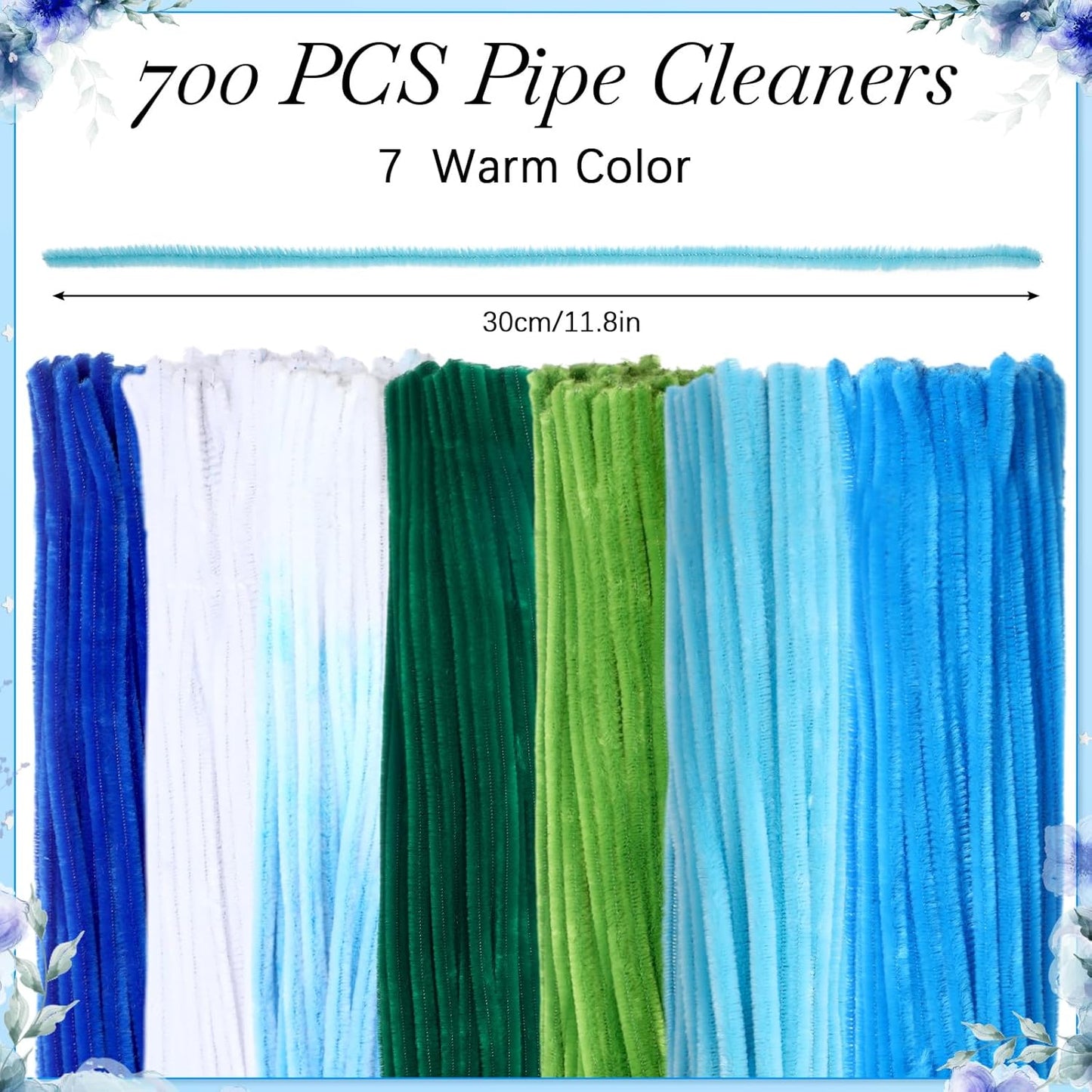 DaisyInner 700 Pcs Halloween Fall Pipe Cleaners Craft Bulk Pastel Chenille Stems Flower DIY Gradient Colored Fluffy for School Classroom Thanksgiving Christmas Party Supplies(Blue Theme)