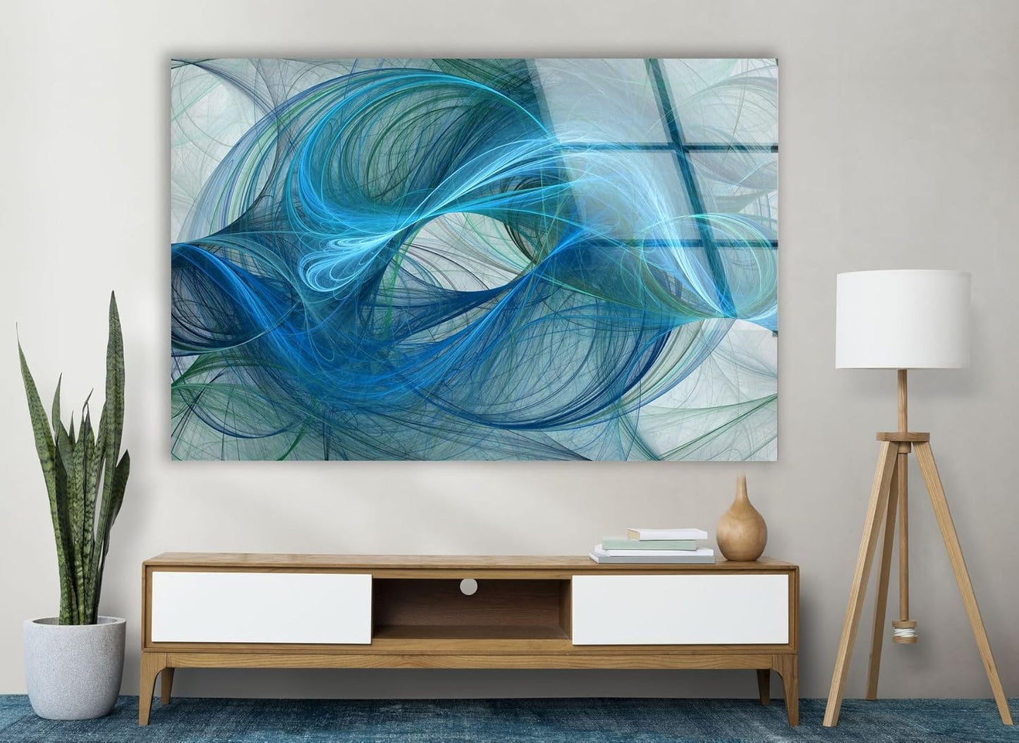 My Photostation.com 35.5Wx30H'' Blue Energy Abstract Wall Art – Fluid Motion Glass PrintTempered Glass Printing Wall Decor Large Wall Art Wall Hangings