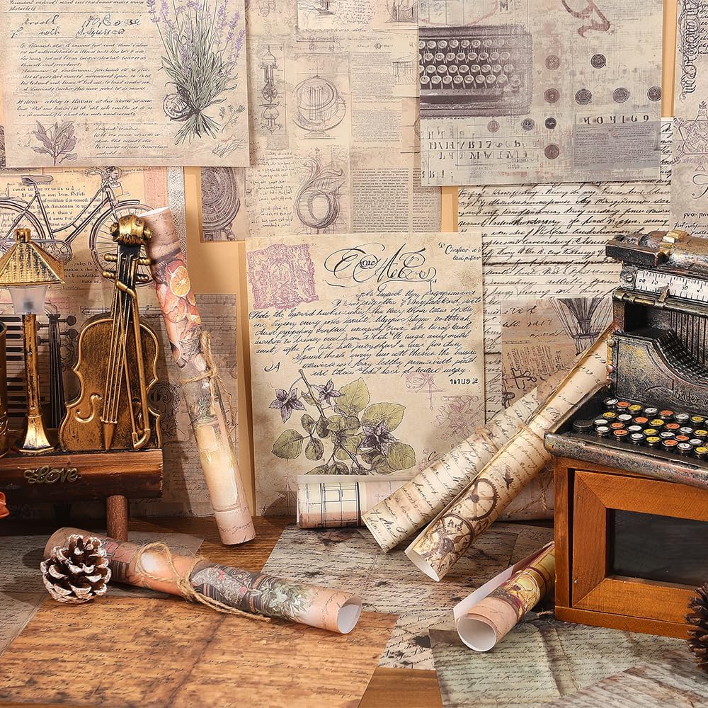 icceemee 160 Sheets of Retro Manuscript Scrapbook Paper, journaling Scrapbook Supplies Craft Collage Paper Set, Junk Journal Bullet Journal Poster Room Decor for Card Making Decorative Gifts