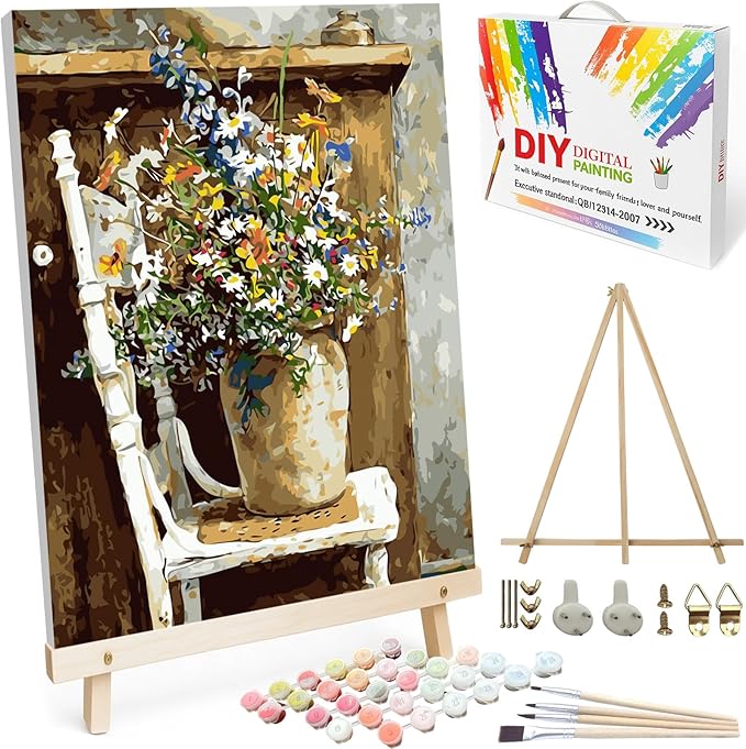 BAISITE Paint by Numbers Kit for Adults Beginners,20" Lx16 W Canvas for Painting Kits for Adults in Colorful Box Daisy Vase-BSC003-Already Stretched on a Wooden Frame