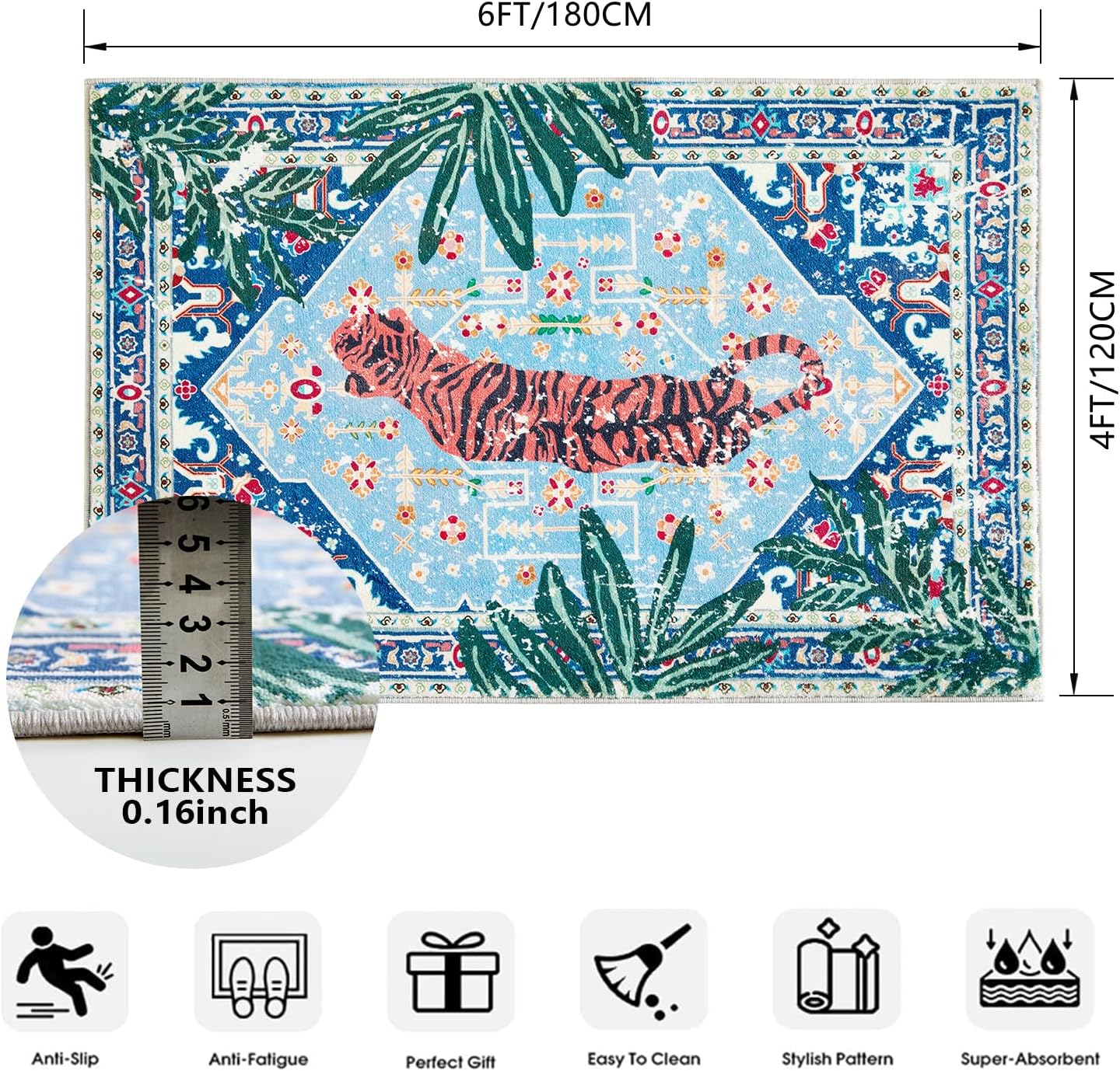 Vintage Rugs Boho Abstract Tropical Jungle Leopard 4x6 Area Rugs Accent Oriental Carpet for Bedroom Kitchen Dining Living Room Modern Indoor Entry Entrance Floor Rug Washable