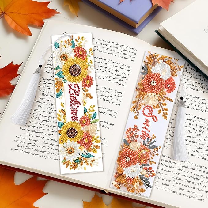 8 Pieces Diamond Art Bookmarks Inspirational DIY Farmhouse Rustic Bookmark Acrylic Tassel Bookmark for DIY Making Beginners Adults Arts Craft Supplies