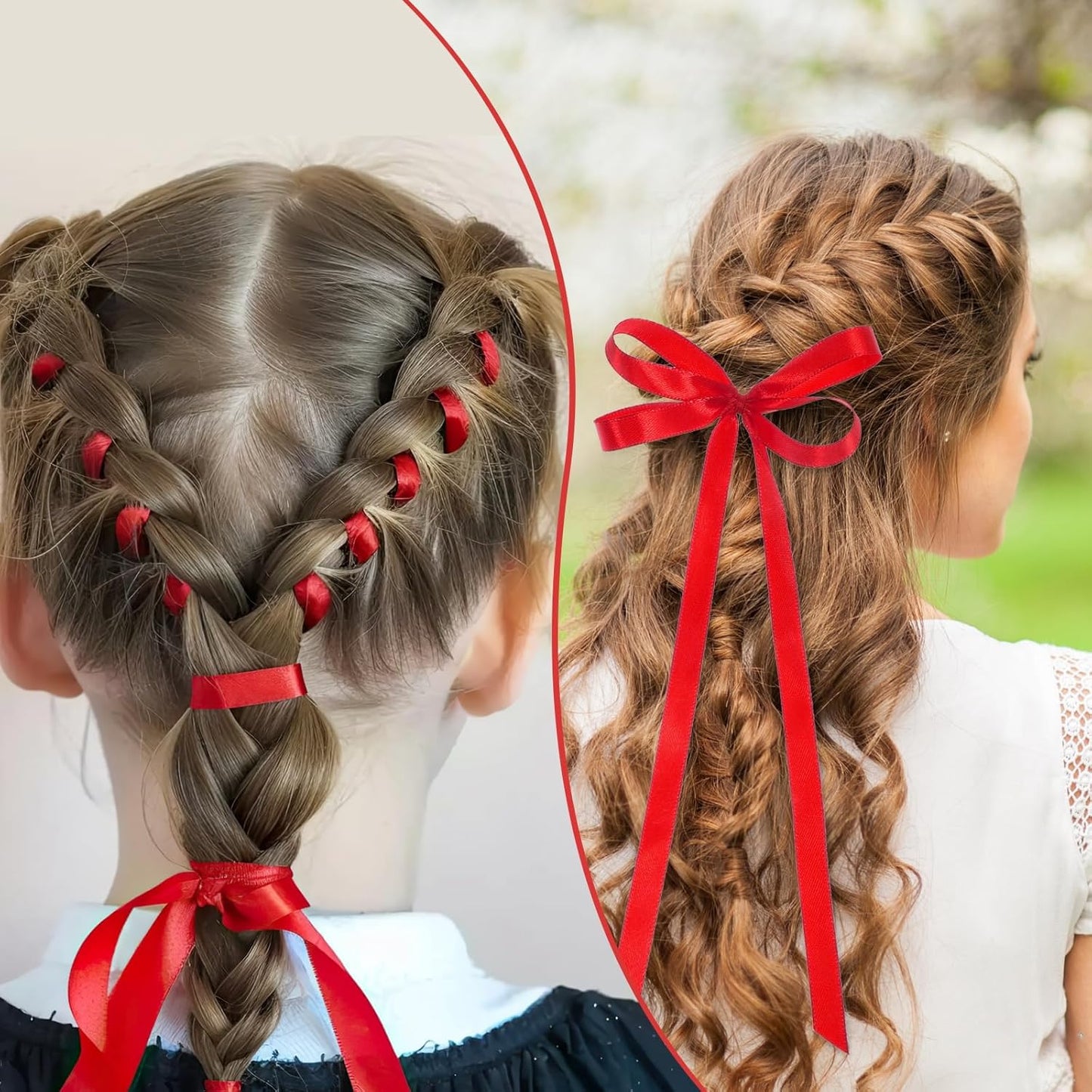 Red Ribbon 120 Yards 3/8 Inch Thin Red Satin Ribbon Craft Fabric Christmas Ribbons for Hair Bow Making Gift Wrapping Floral Bouquet Wedding Party Christmas Decorations