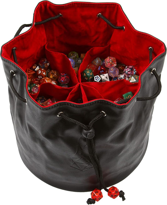 Forged Dice Co. Pouch of The Endless Hoard Dice Bag - Holds Over 1,000 Polyhedral Dice - Dice Storage Bag with 7 Pockets - Perfect for Bulk Dice - Black/Red