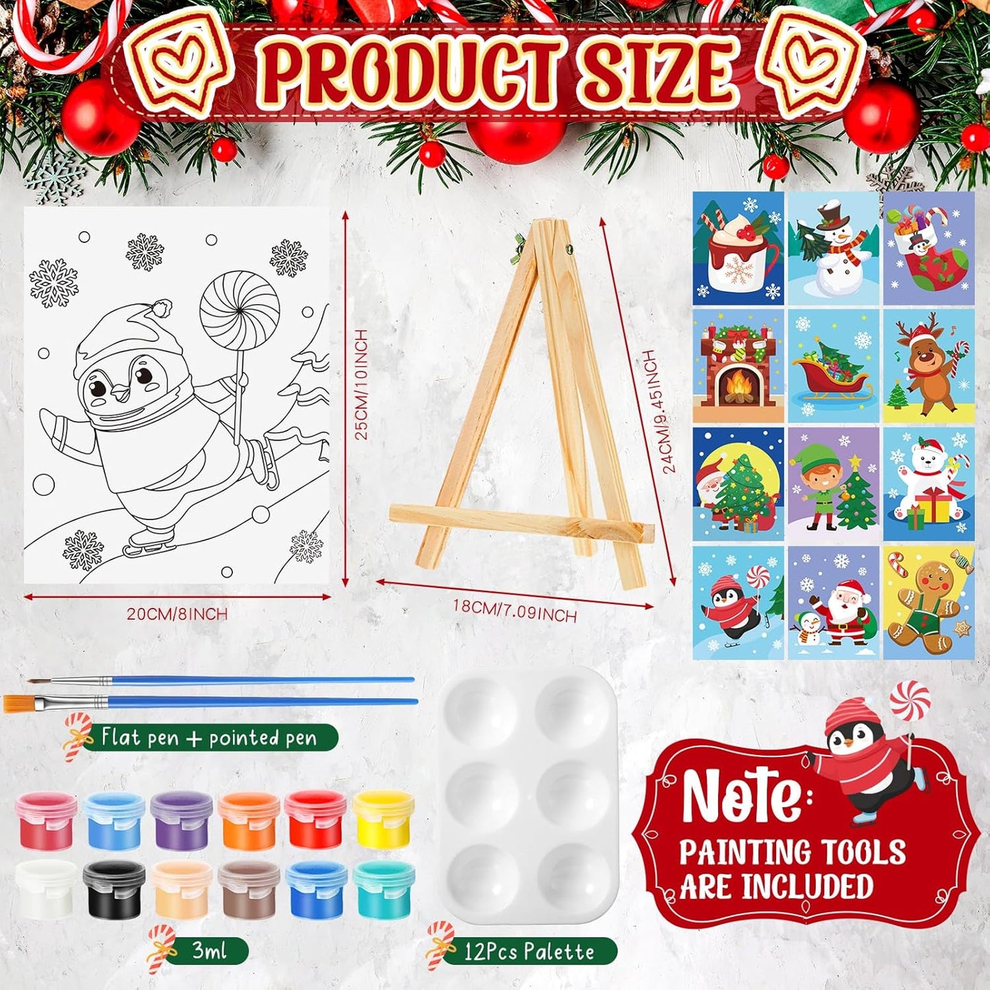 Zhanmai 12 Pack Pre Drawn Canvas for Painting Sip and Paint Kit 8" x 10" Paint Party Set Canvas Painting Pre Printed Canvases for Party Favor DIY Virtual Adult's Date Night(Santa)