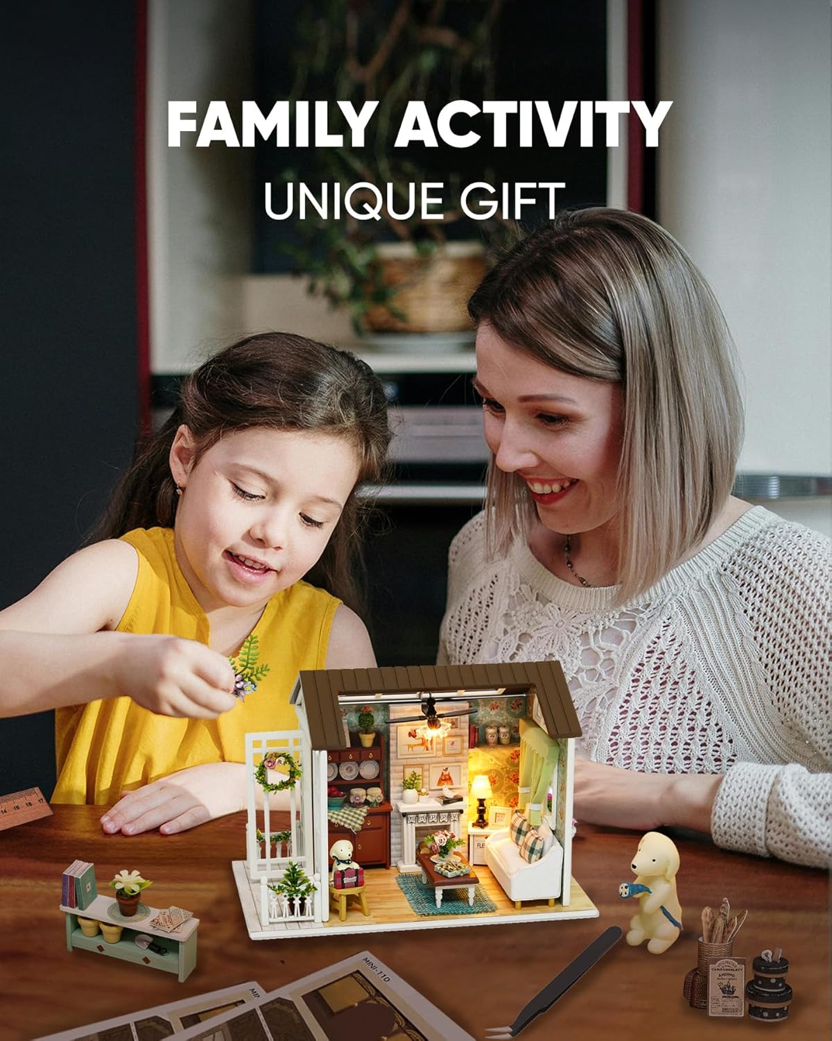 DIY Miniature House Kit, DIY Dollhouse Kit for Adults to Build, Mini House Kit with LED, Mayberry Street Miniatures, Ideal Gifts for Birthday, Valentine Christmas(Happy Times)