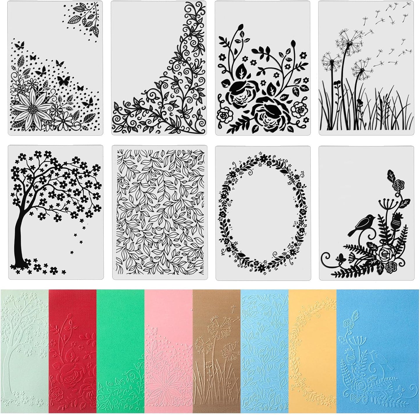 Geiserailie 8 Pcs Embossing Folders Embossing Machine Template Paper Card Folders for Christmas Card Making DIY Flower Scrapbook Photo Album Craft Decoration 5.9 x 4.1 Inch (Natural Style)