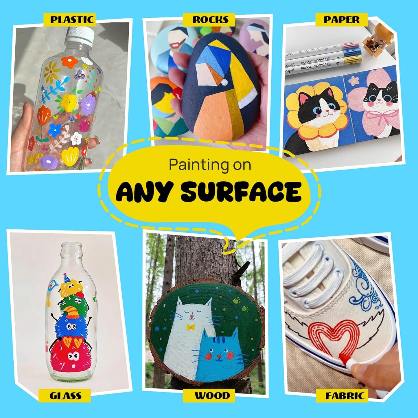 48 Colors Dual Tip Acrylic Paint Markers,Fine Tip and Dot Tip Acrylic Paint Pens For Rock Painting, Canvas, Wood, Glass, Ceramic, Fabric, Plastic, Egg, Art Painting Supplies Kit