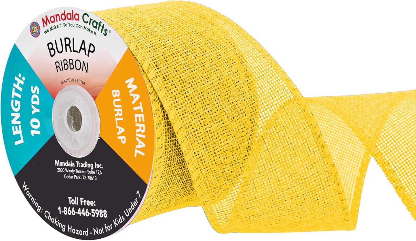 Mandala Crafts Yellow Burlap Ribbon 2.5 Inches Wide Jute Ribbons for Crafts - 20 Yds Roll Rustic Burlap Wrap Trim Ribbons for Wreaths Bows Wedding Party Decoration
