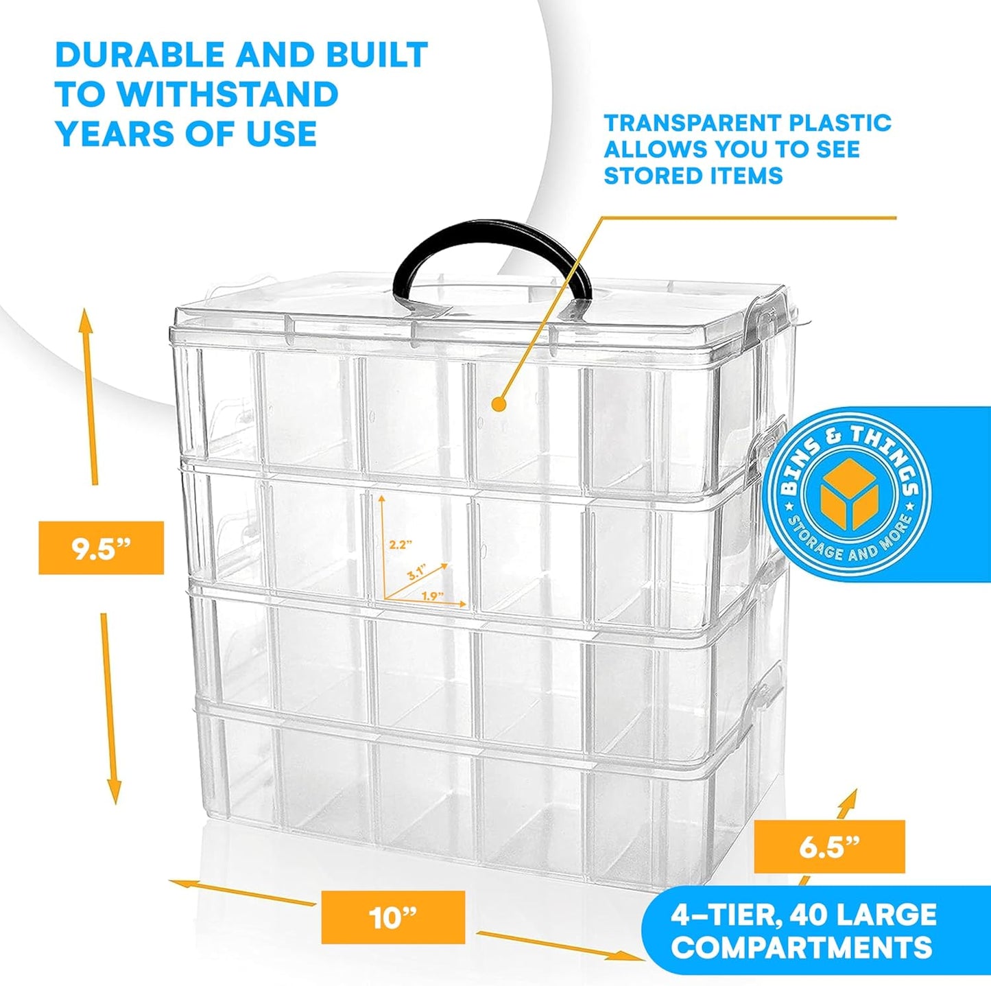 Bins & Things 40-Compartment Organizer for LOL Dolls - Beads and Craft Storage, Compact Toy Organizer for Small Toy Figures - Portable, Durable Storage Solution