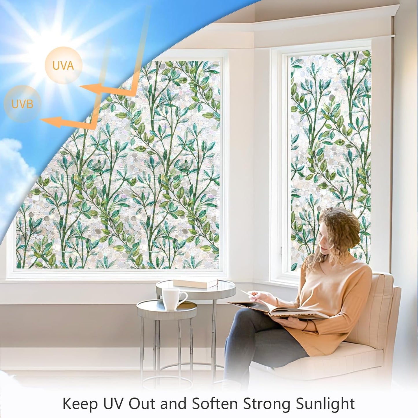 LEMON CLOUD Window Privacy Film, Stained Glass Window Film, Decorative Rainbow Window Clings, Static Cling Non Adhesive Door Stickers, Anti-UV Sun Blocker Heat Control for Home 29.5 x 157.4 inches