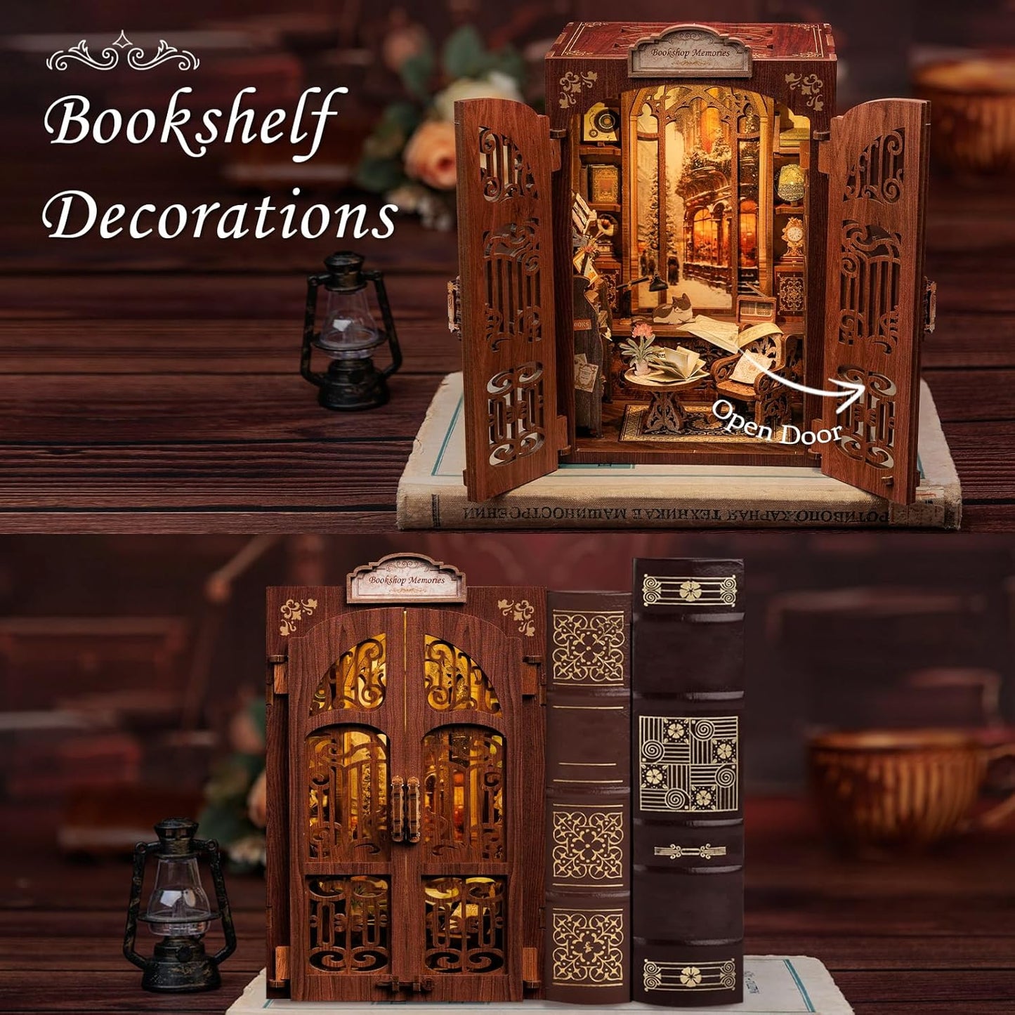 CUTEBEE Book Nook Kit - DIY Miniature House Dollhouse Kit for Adult and Teens, Booknook Bookshelf Decor Alley Model Build with LED Light, Gifts for Family and Friends (Bookshop Memories)