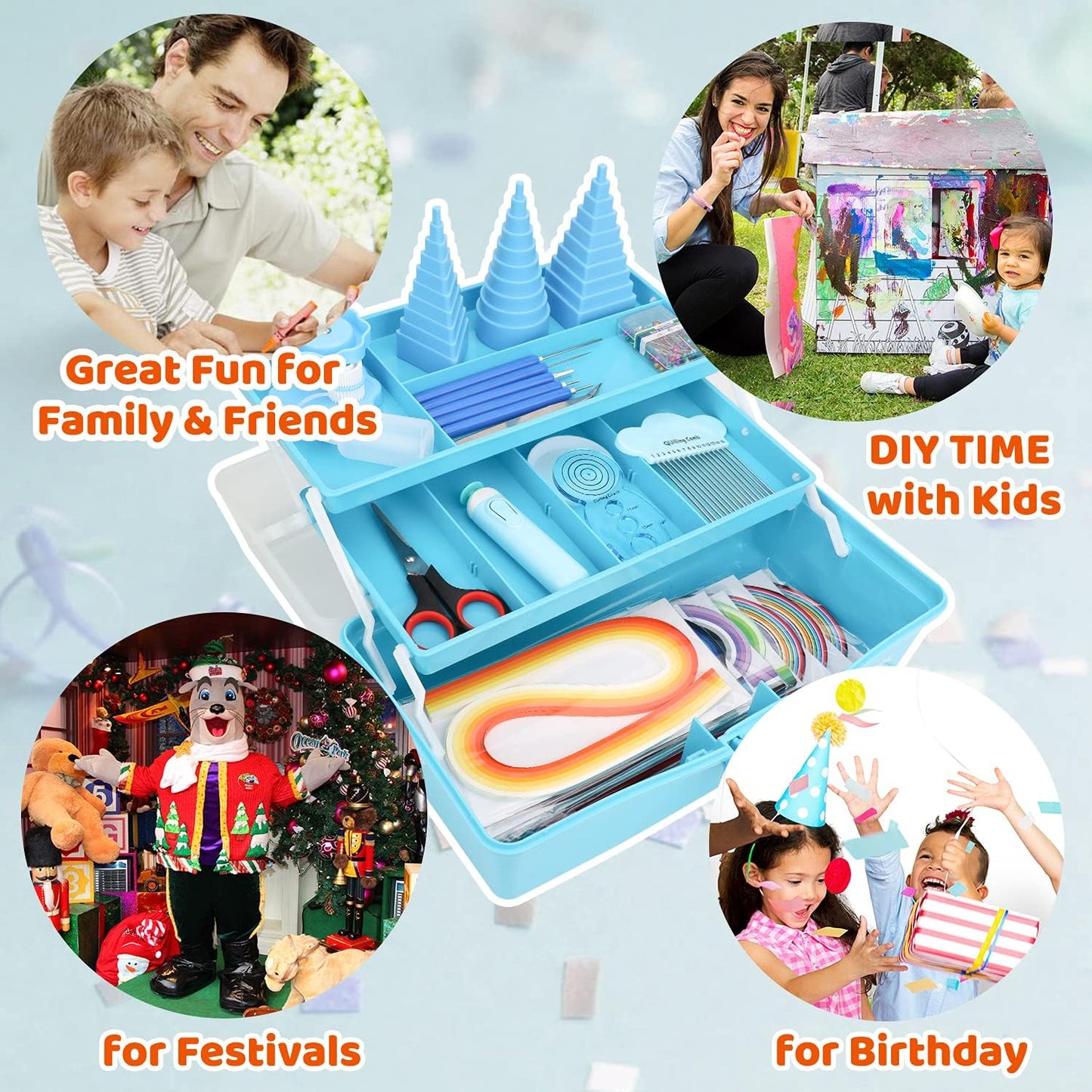 JoyPlus Quilling Kits for Beginners with Manual, 24 Tools & Supplies with Durable Storage Box, Updated Paper Crimper Tool, Premium Husking Board & Electronic Pen Blue