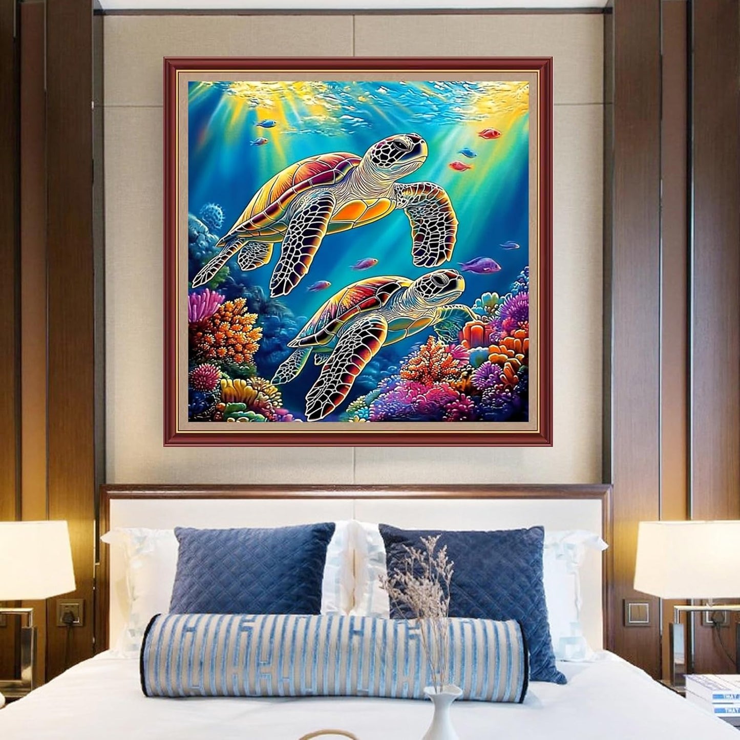 DMCXART Counted Cross Stitch Kits for Adults Needlepoint Kits Unprinted Cross Stitching Embroidery Kit 11CT Cross Stitch Supplies-Turtle Underwater World 18x18 inch