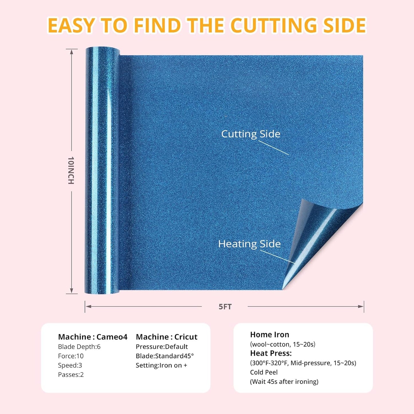 HTVRONT Royal Blue Glitter Heat Transfer Vinyl - 10" x 5FT Royal Blue Glitter HTV Vinyl for T-Shirts, Royal Blue Glitter Iron on Vinyl for All Cutter Machine（Royal Blue Glitter）