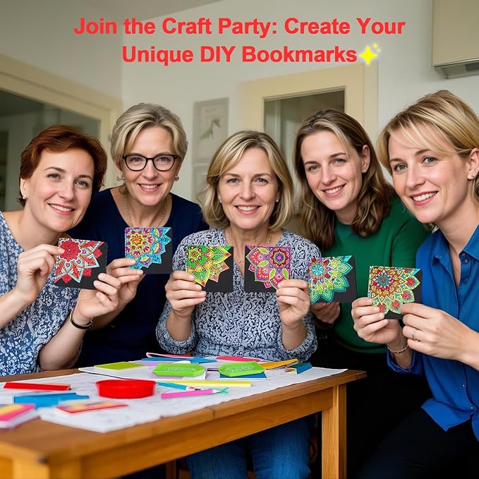 8 PCs Christmas Diamond Art Corner Bookmarks Leather Dimond Painting Book Mark Kit for Adults Paint by Dots Bookmarkers Craft DIY Gem Small Dotz Gifts for Women Mandala Flower Black Lotus