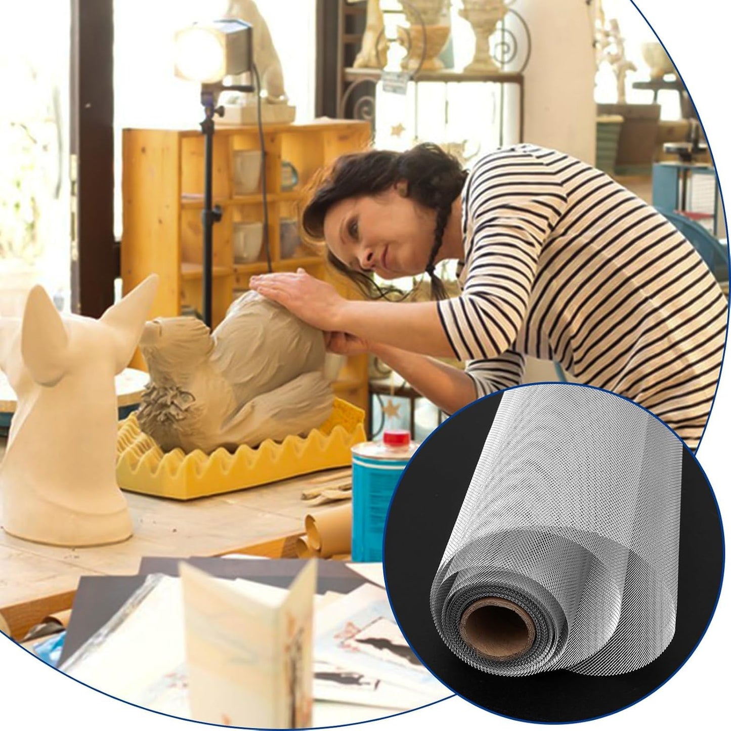 Aluminum Wire Mesh for Arts and Craft Sculpting Mesh Roll 24 Inch by 10 Foot for Sculpture Projects Craft Wire Mesh for Crafts (Silver, 24inch x 10foot)