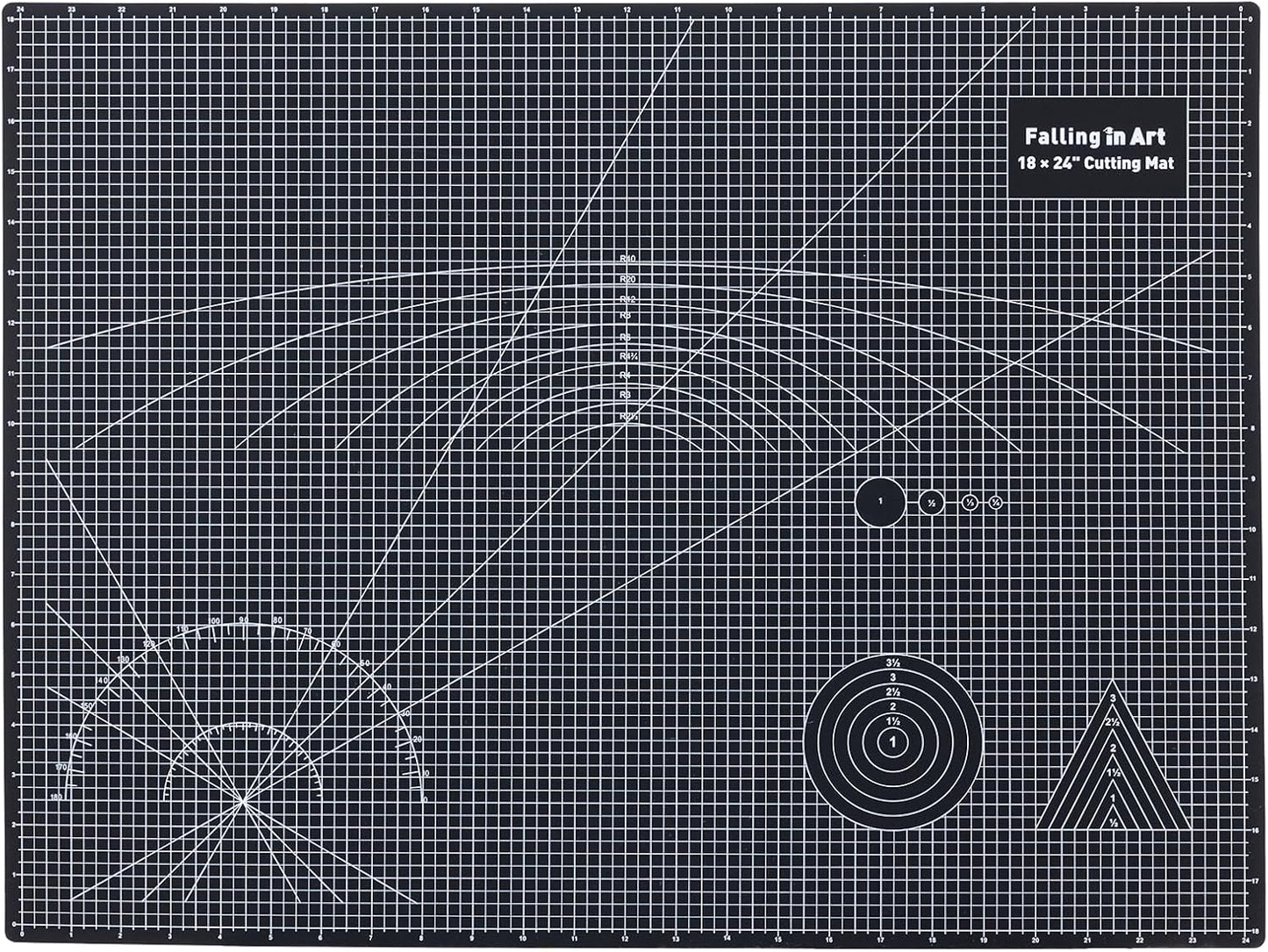 Falling in Art Self Healing Cutting Mat, 18x24" Cutting Mats for Sewing, Double-sided 5-Ply Fabric Cutting Board for Crafting, Quilting and Sewing Projects, Black