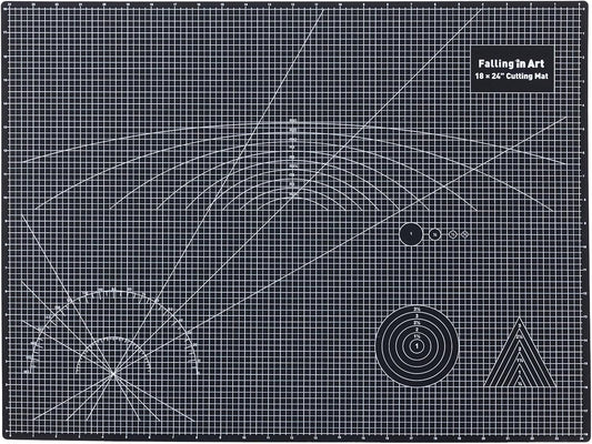 Falling in Art Self Healing Cutting Mat, 18x24" Cutting Mats for Sewing, Double-sided 5-Ply Fabric Cutting Board for Crafting, Quilting and Sewing Projects, Black