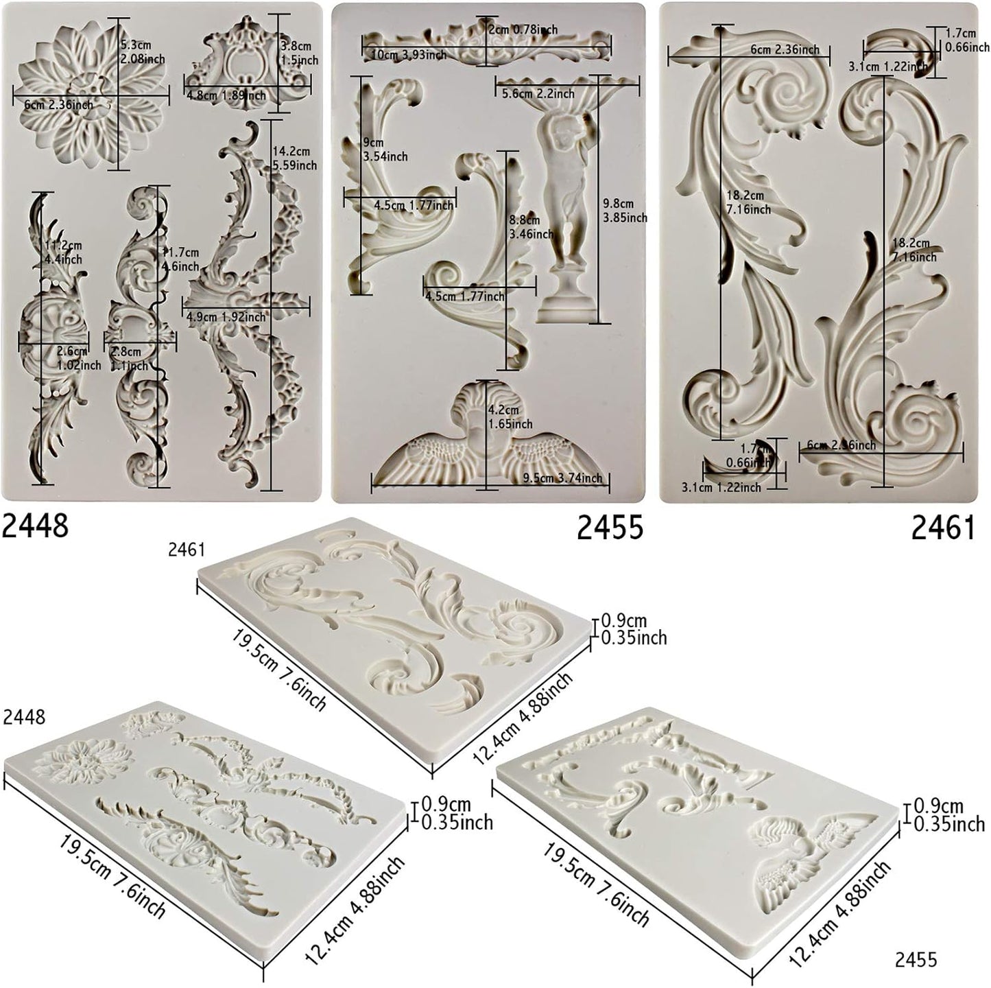 Baroque Style Ornament Curlicues Silicone Molds 3-Count Cherub Birdbath Scrollworks Art Deco Inspired Lace