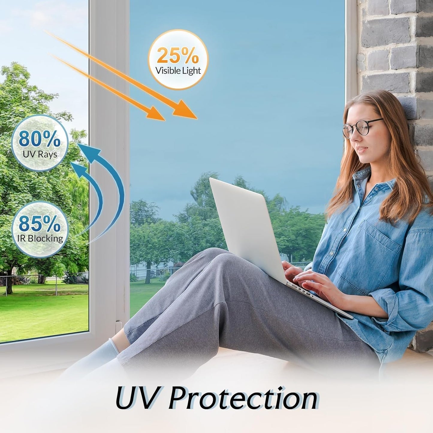 DOWELL One Way Window Privacy Film with 3 Tools Window Tint for Home Sun Blocking Heat Control Anti UV Reflective Mirror Covering See Out Not in for House and Office Silver 17.5" X 78.7"