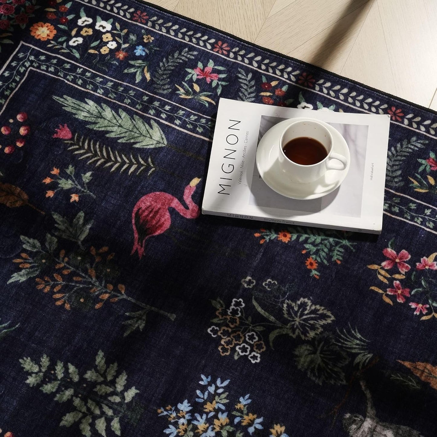 Rugcomf Runners for Kitchen Non Slip 2'x10' Long Washable Runner Rugs with Rubber Backing Soft Floral Animal Carpet Runner for Kitchen, Laundry, Bedroom, Bathroom (Blue)