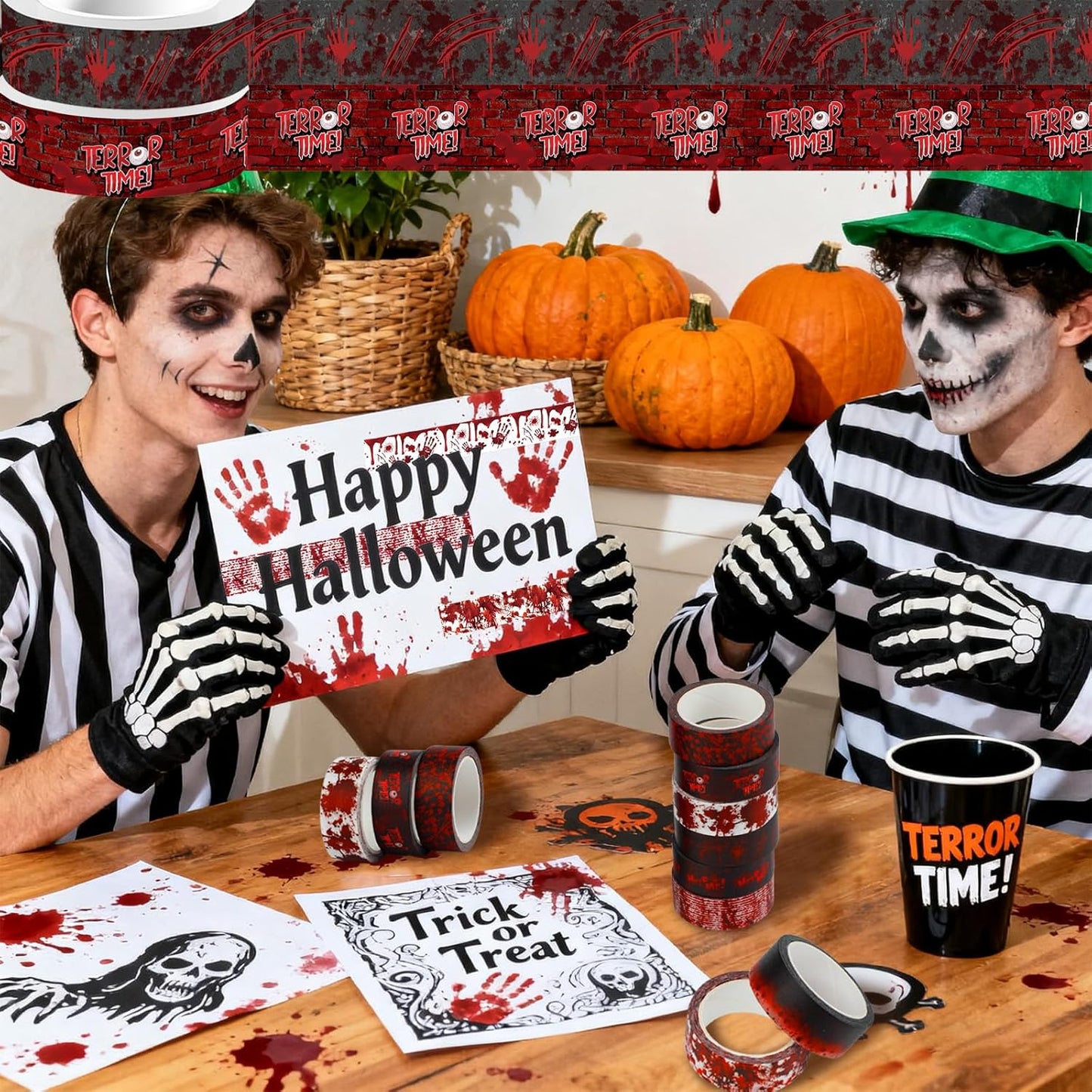 12 Rolls Halloween Washi Tape Bloody Printing Tapes Spooky Bloodstain Pattern Masking Tapes for Scrapbook Journal DIY Art Crafts Wrapping Decor 16.4FT