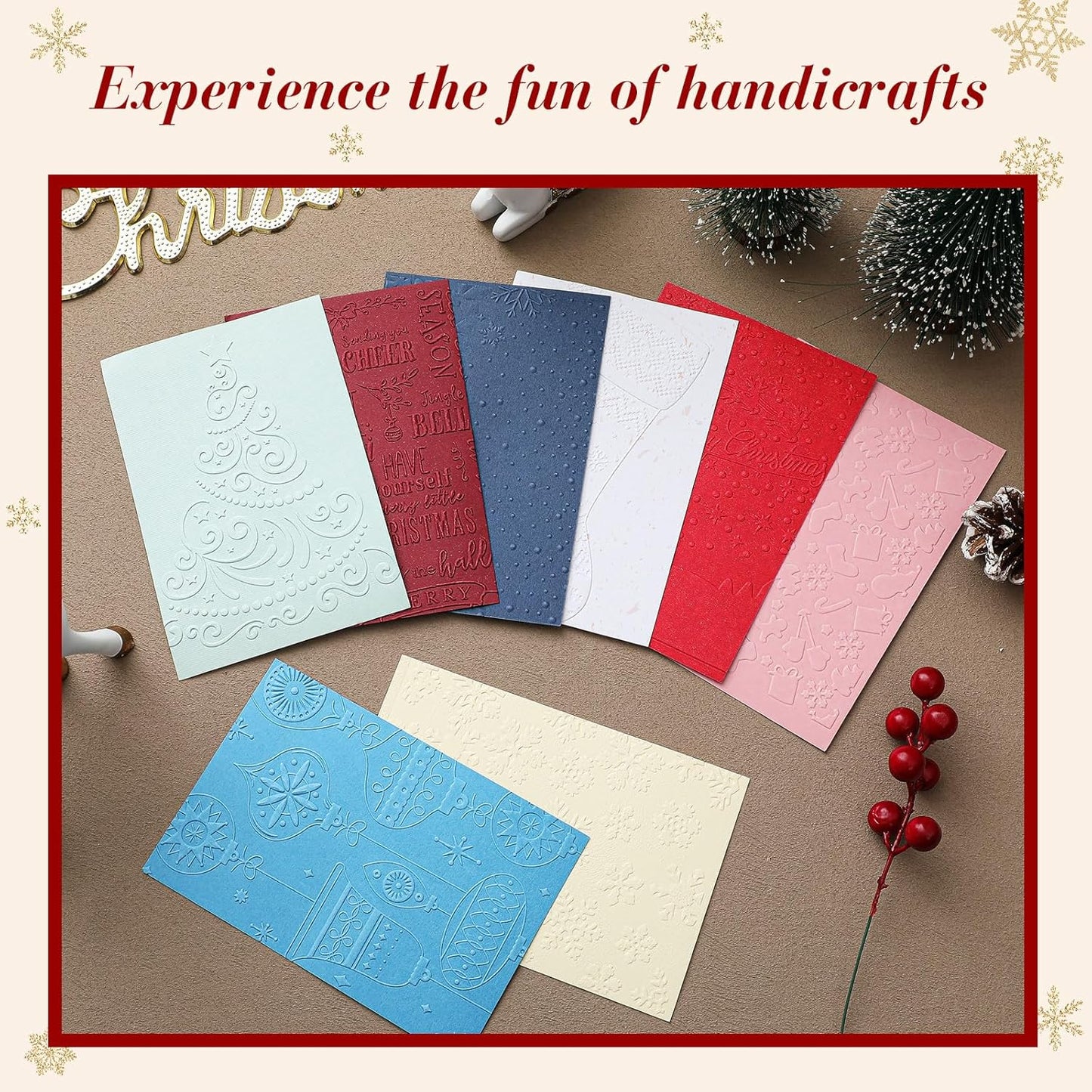 Geiserailie 8 Pcs Embossing Folders Embossing Machine Template Paper Card Folders for Christmas Card Making DIY Flower Scrapbook Photo Album Craft Decoration 5.9 x 4.1 Inch (Christmas Style)