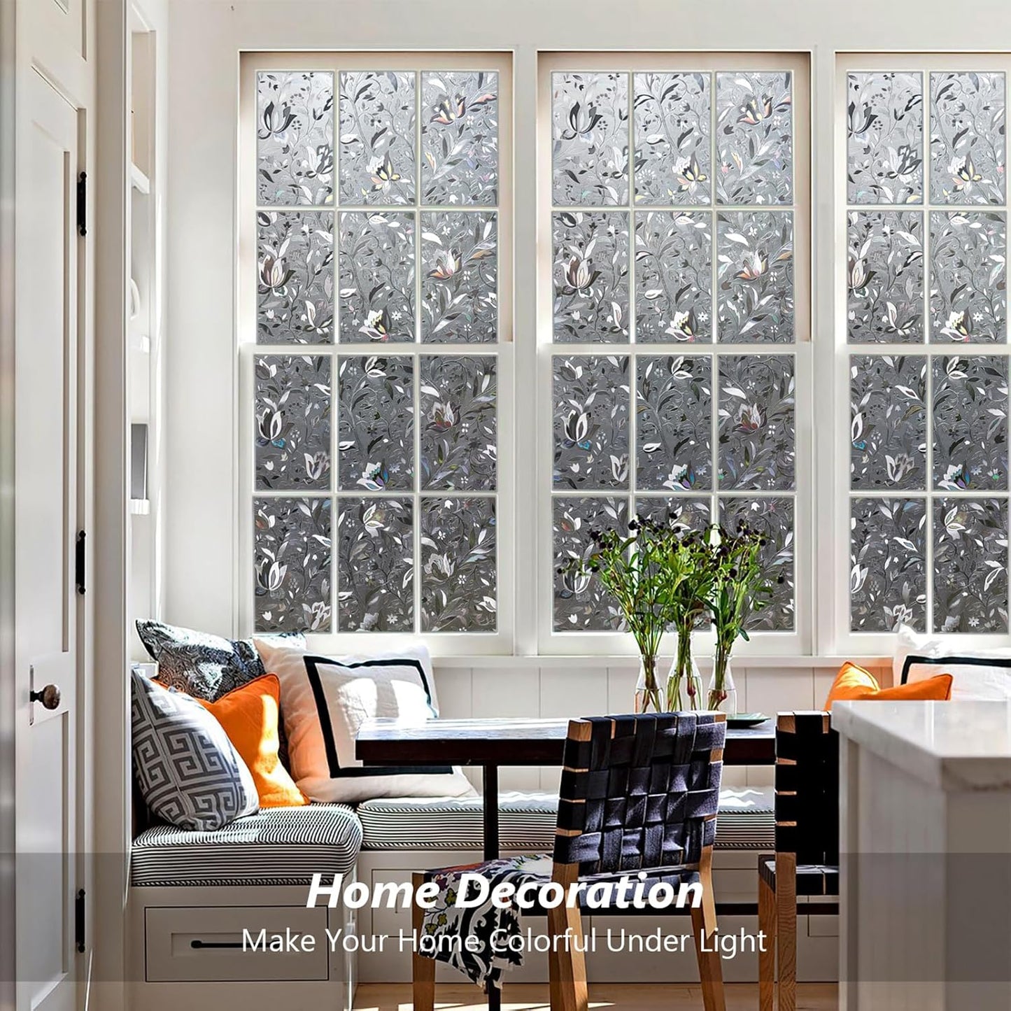 Kromapolis Window Film, Window Privacy Film Frosted, Vinyl Glass Covering, Stained Glass Decorative Film, Static Window Clings, Non-Adhesive (Grayish Black, 17.5 x 78.7 inch)