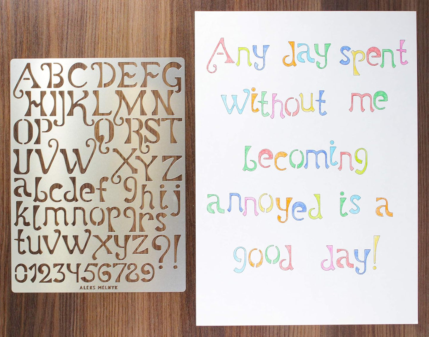 Aleks Melnyk No.44 Pyrography Stencils, Wood Burning 3 PCS Templates, Metal Letters Stencil for Engraving Wood and Patterns, Alphabet and Number, Lettering, Letting, Stainless Steel