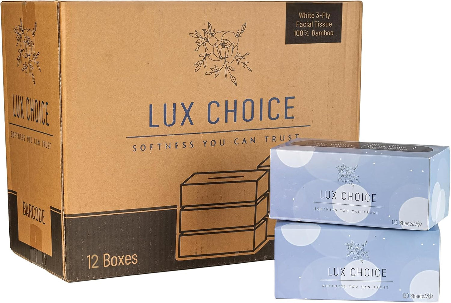 Bamboo Facial Tissues – 130 Tissues per Box, 3 Ply,12 Boxes (1560 Total), Ultra Soft, Eco-Friendly & Hypoallergenic – for Home, Baby Care & Sensitive Skin