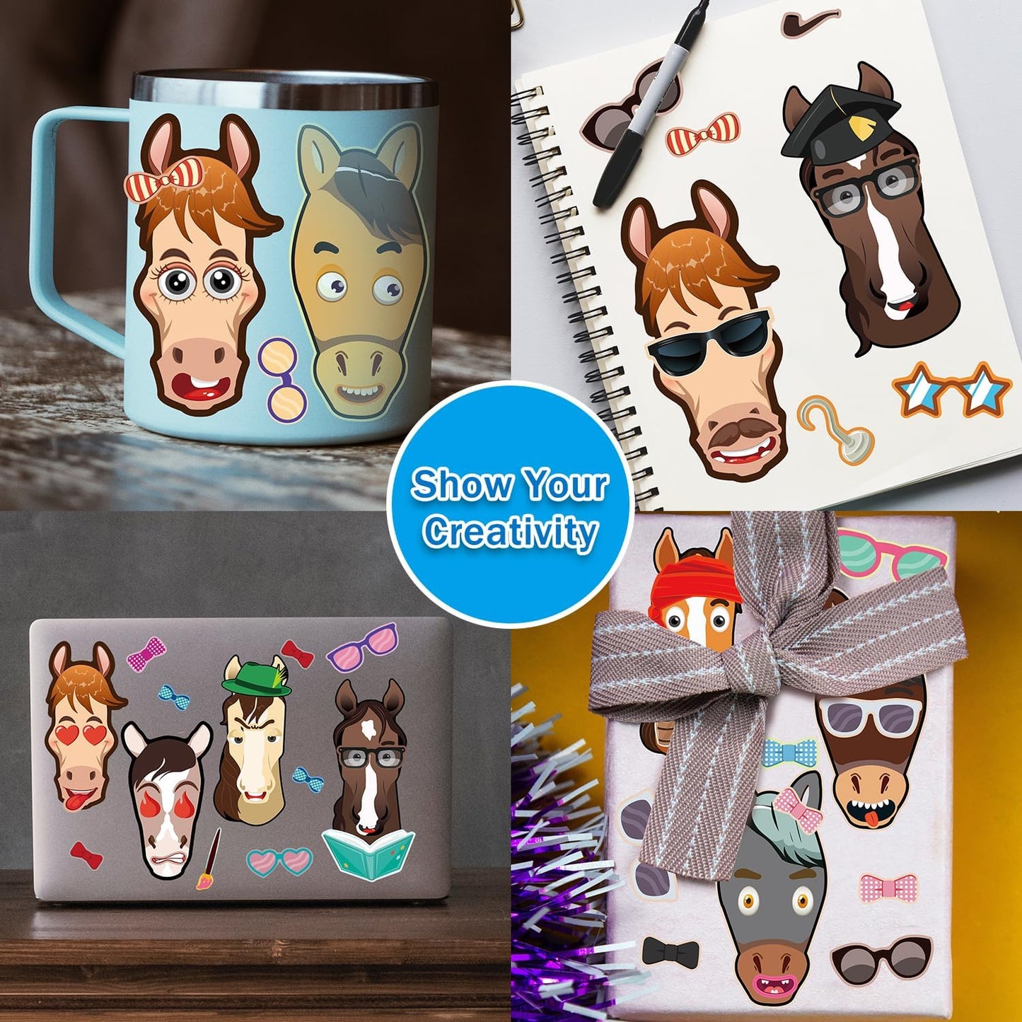 Aowplc 48 Pcs Make A Horse Sticker Sheets Mix and Match for Kids Horse Party Favors Supplies Birthday Gifts Activity Crafts