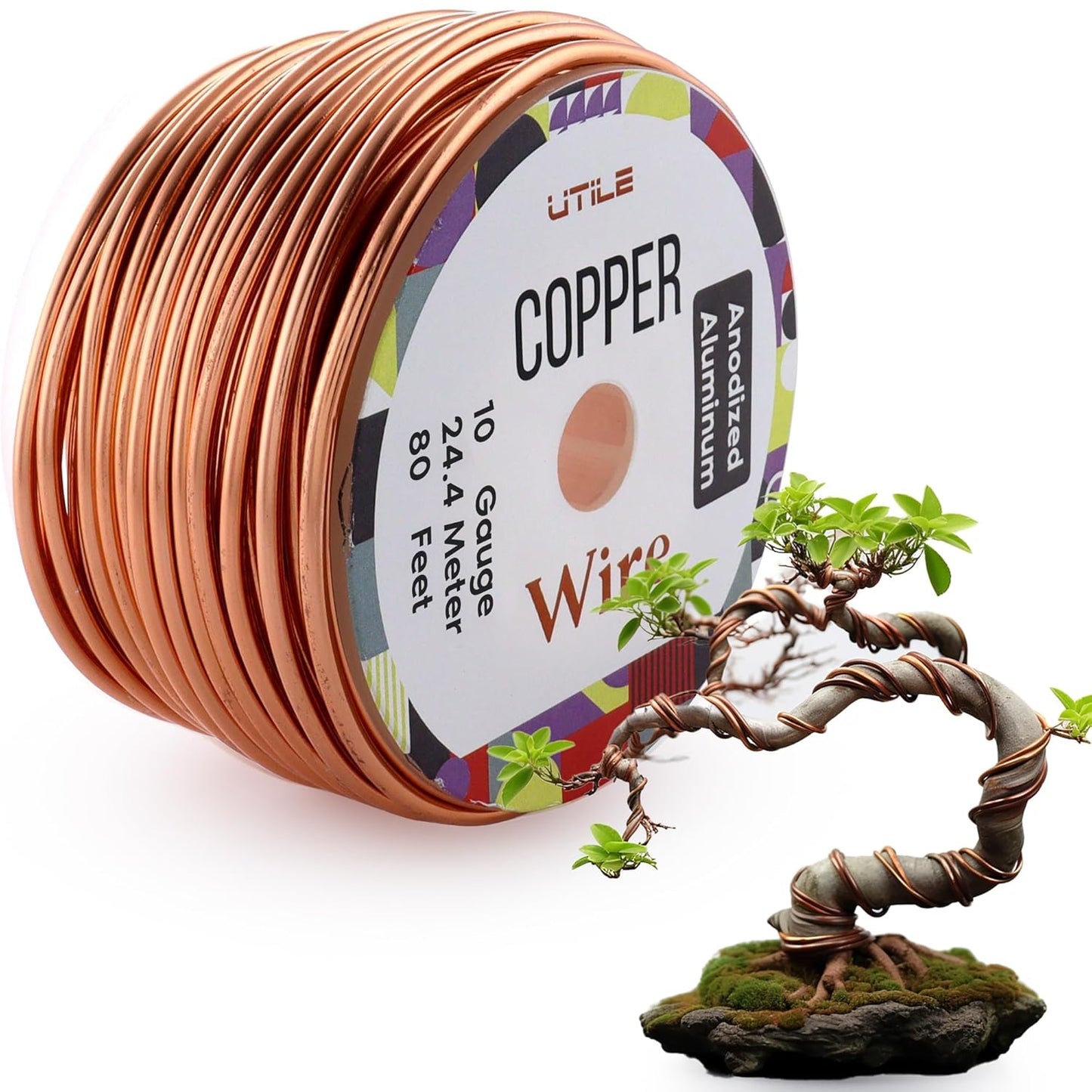 UTILE Bonsai Wire - Armature Aluminum Wire 80 ft 10 Gauge 3.2 mm Bonsai Training Wire, Tree Kit, Plant, Sculpting, Crafts, Bendable, Gardening, Beading and Jewelry Making (Copper, Brown)