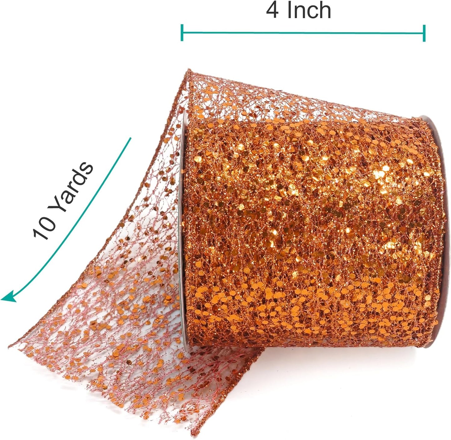 CT CRAFT LLC Sparkling Glitter Mesh Wired Ribbon 4" x 10 Yards Bronze Orange for Christmas Home Decor Bow Gift Wrapping DIY Crafts Wreath