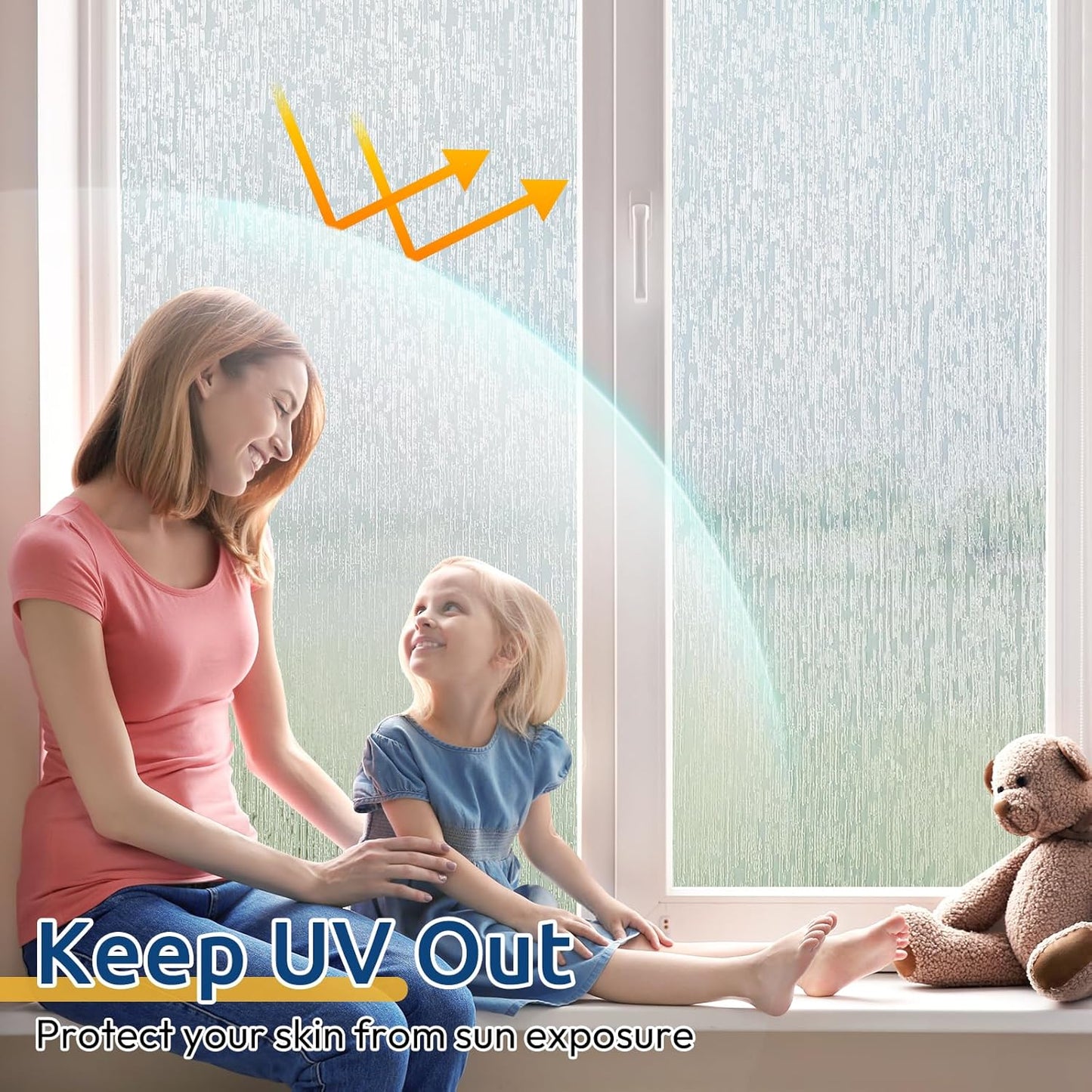 rabbitgoo Window Privacy Film Frosted Glass Clings, Decorative Sun UV Blocking Static Cling Window Covering, Removable Frosting Sticker for Home, Rain Silk, 35.4 x 78.7 Inches
