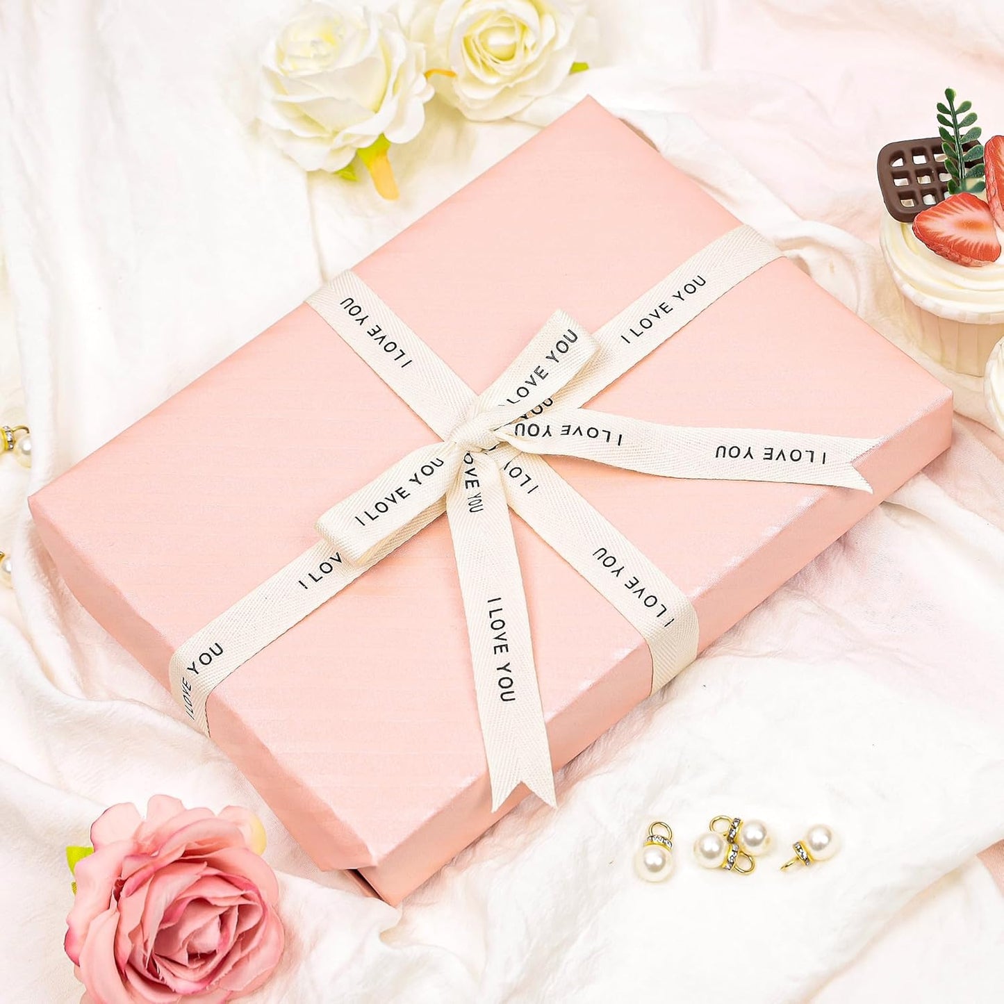 I Love You Ribbon - 5/8 Inch x 12 Yards Natural Twill Tape Ribbon, Cotton Herringbone Ribbons for Gift Wrapping, Birthdays, Weddings, Christmas, Anniversaries, Valentine's Day, Mother's Day