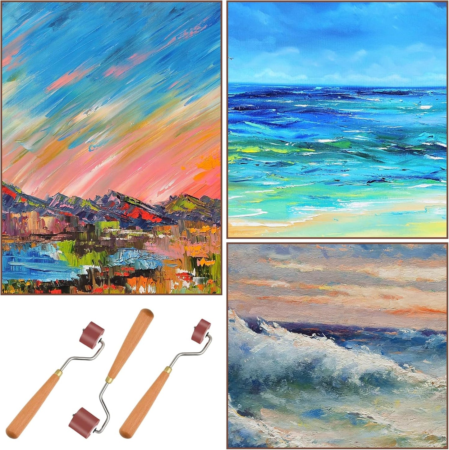 Milkary Rubber Rollers Brayer, 3 Pcs Brayer Ink Roller with Comfort Grip for Print, Craft Stamping Brayers, Stamping Tools