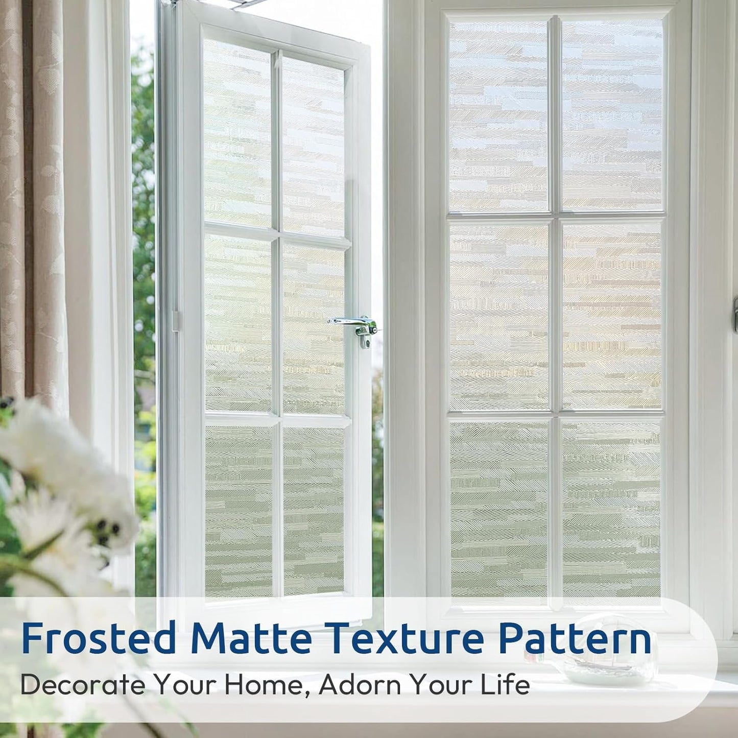 rabbitgoo Window Privacy Film, No Glue Frosted Glass Film, Static Cling UV Blocking Non Adhesive Reusable Heat Control Window Vinyl Clings for Home, Office, Frosted Silk, 23.6 x 118.1 Inches