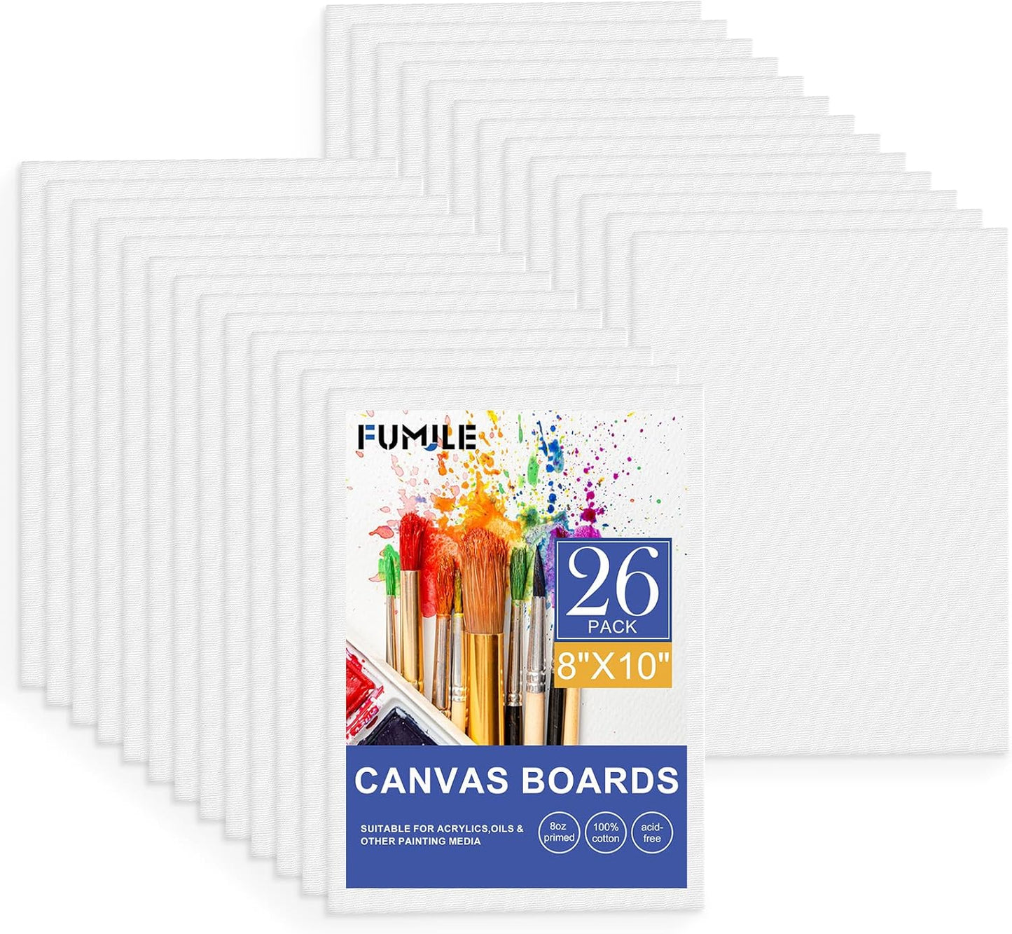 FUMILE Canvas Boards for Painting 8x10, 26 Pack Canvases Primed Acid Free Blank Canvas Panels for Classroom and Parties