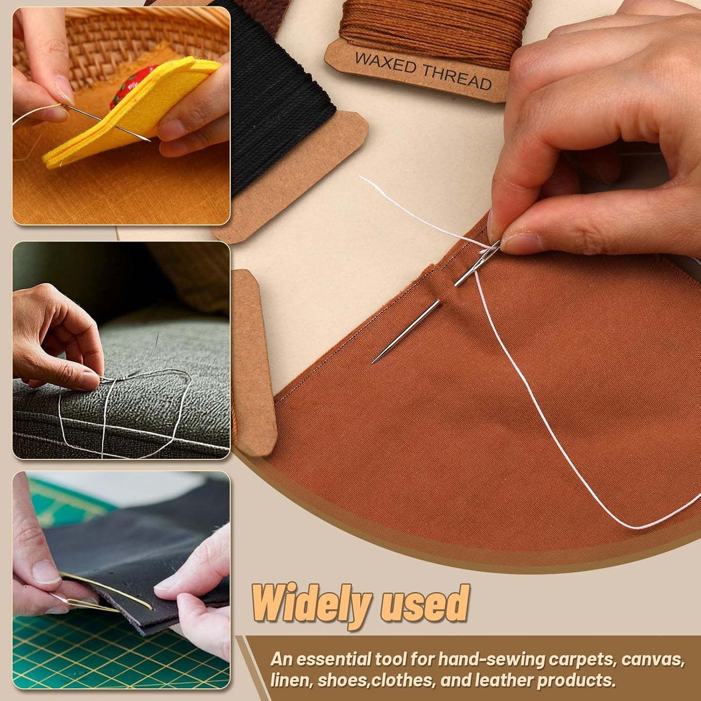 IMZAY Upholstery Repair Kit, Waxed Sewing Thread (12Colors), Heavy Duty Needles(14 PCS), 264 Yards Strong Sewing Thread with Thimbles for Canvas, Leather Sewing