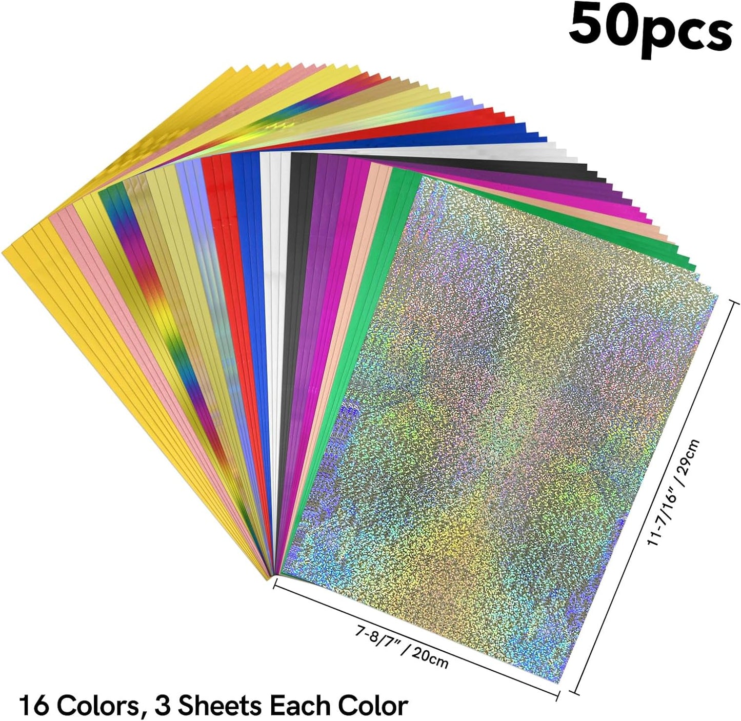 Briartw 20x29cm Hot Foil Paper 50 Sheets Pack Toner Reactive Foil Hot Stamping Foil Paper by Laser Printer and Laminator for Scrapbooking Craft Cardmaking DIY Album (16 Colors Mixed, 50 Sheets)