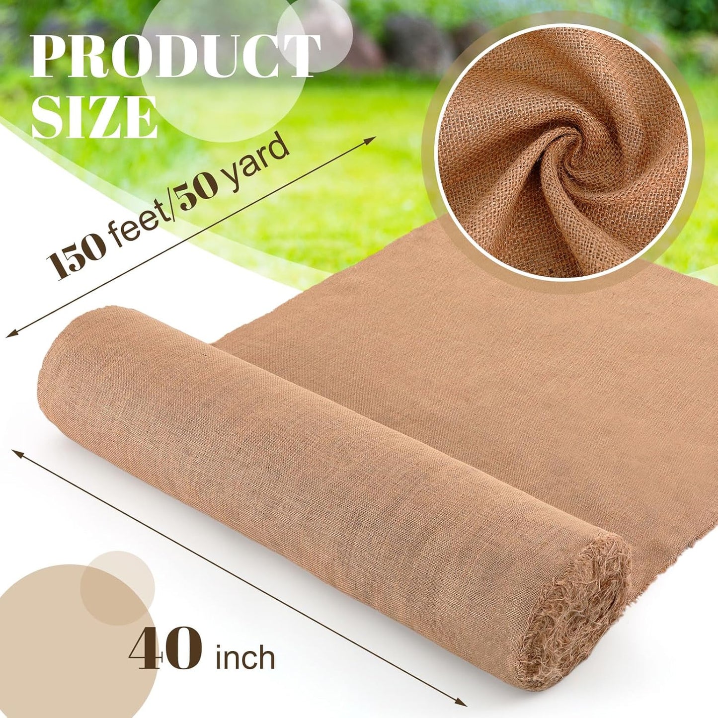 Buryeah Burlap Fabric Roll 40" Wide x 150 ft for Aisle Runner Gardening Burlap Banner Tree Wrap,Tablecloth,Carpets Multipurpose Natural Jute Roll for Wedding Craft DIY Garden Raised Bed Liners
