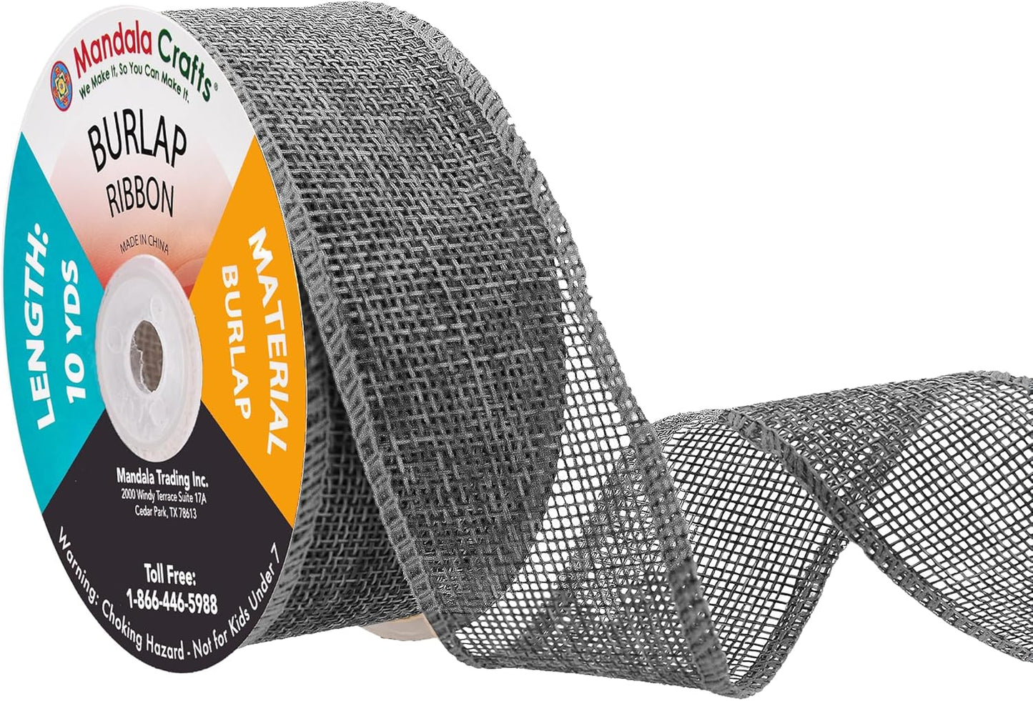 Mandala Crafts Gray Burlap Ribbon 1.5 Inches Wide Jute Ribbons for Crafts - 20 Yds Roll Rustic Burlap Wrap Trim Ribbons for Wreaths Bows Wedding Party Decoration