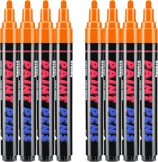 Orange Paint Pens Paint Markers - 8 Pack Permanent Quick Dry Waterproof Marker Pens for Rocks Wood Fabric Plastic Canvas Glass Mugs Metal Tire Stone