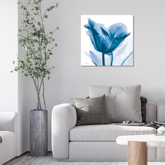 Empire Art Direct Frameless Free Floating Tempered Glass Panel Graphic Wall Art Ready to Hang, 24" x 24", Lusty Blue Tulip