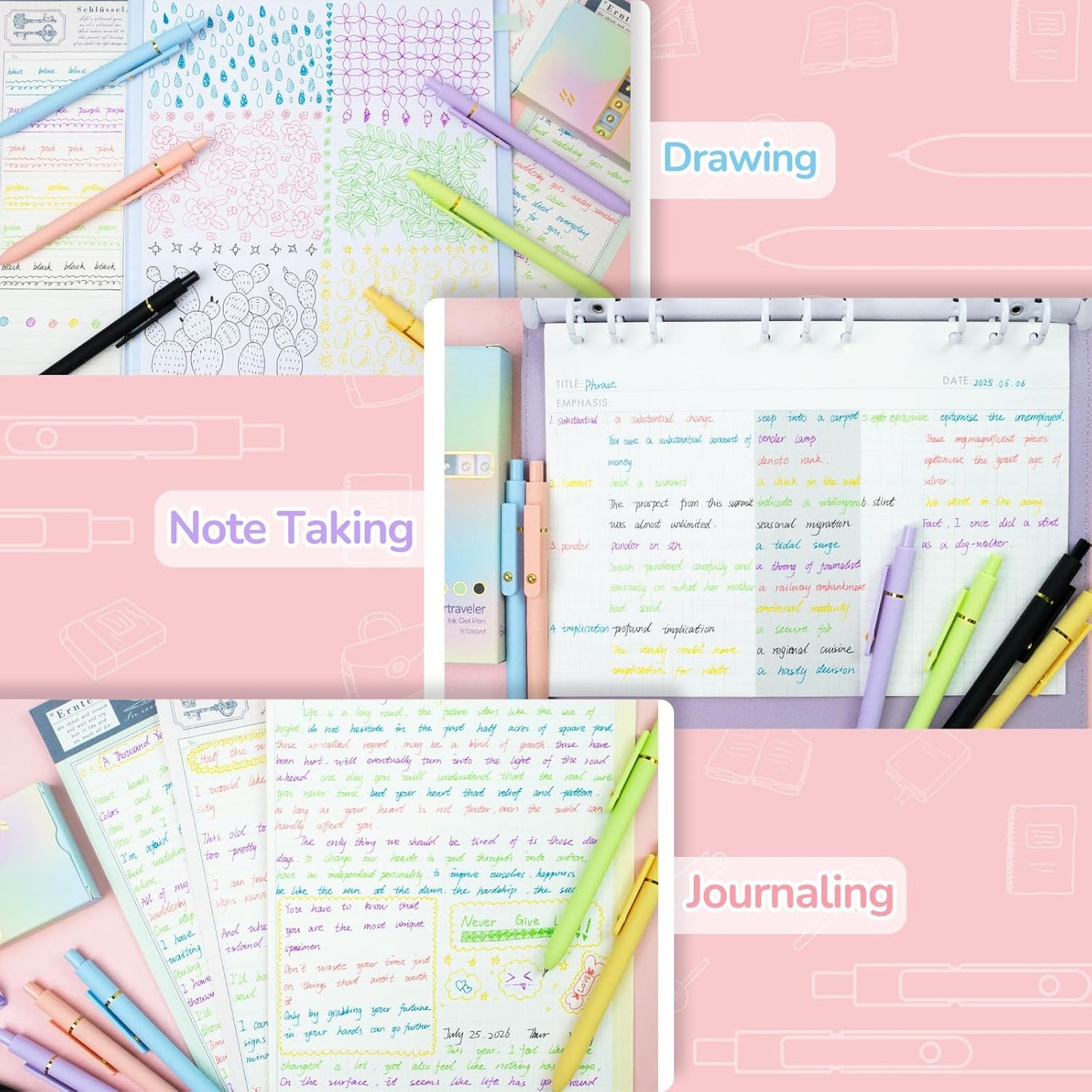 6 Pcs Color Pens for Journaling 0.5mm Fine Point Colored Gel Ink Pen, Smooth Writing Colorful Pens for Note Taking, Gift Set for Women & Men (6 Pcs Vibrant Gold)