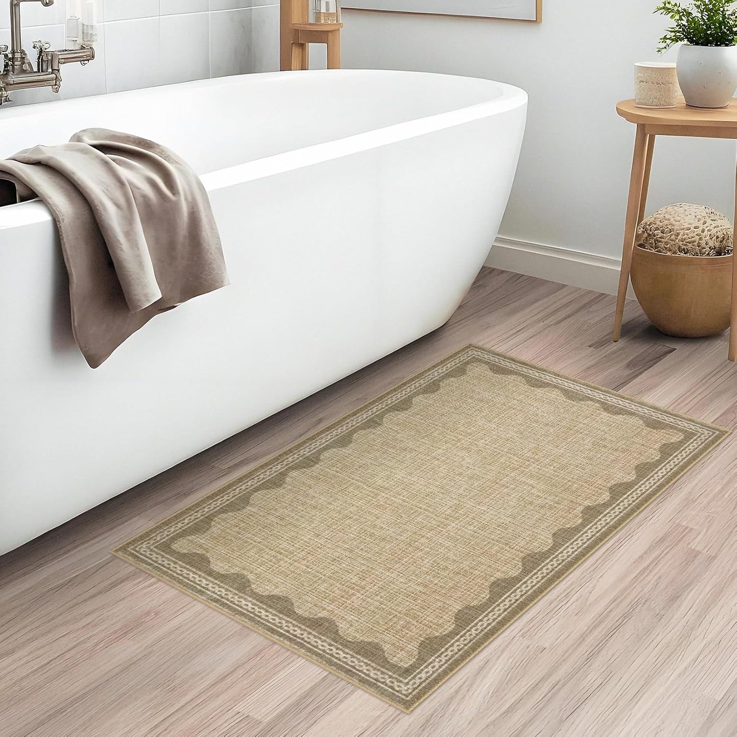 Scalloped Rug 2x3 Rugs for Entryway, Digital Print Solid Jute Rugs Small Area Rug Non Slip Scalloped Bath Mat, Washable Front Door Mat Entrance,Soft Girls Carpet Dorm for Bedroom Kitchen