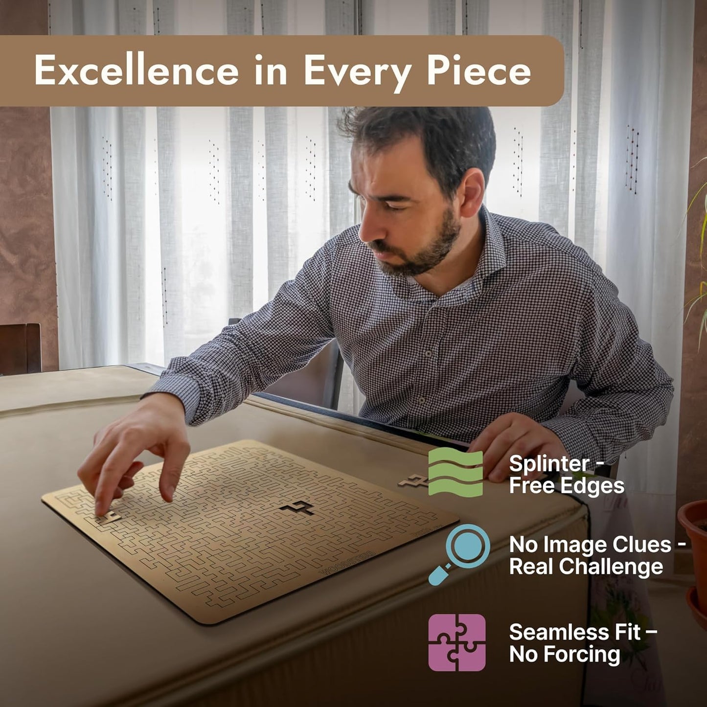 Mind Bending Wooden Jigsaw Puzzle - Difficult Challenging Impossible Puzzles for Adults, Advanced Hard Jigsaw Puzzles - Aztec Labyrinth - 130 Pieces